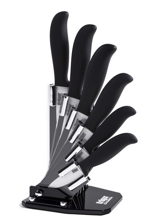 Kruger Ceramics 7Piece 6 Knife White Ceramic Knives Set with Block