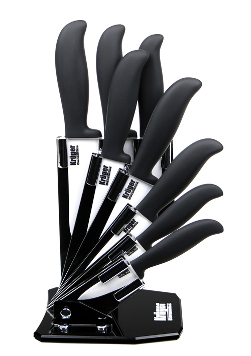 Kruger Ceramics 9Piece 8 Knife White Ceramic Knives Set with Block
