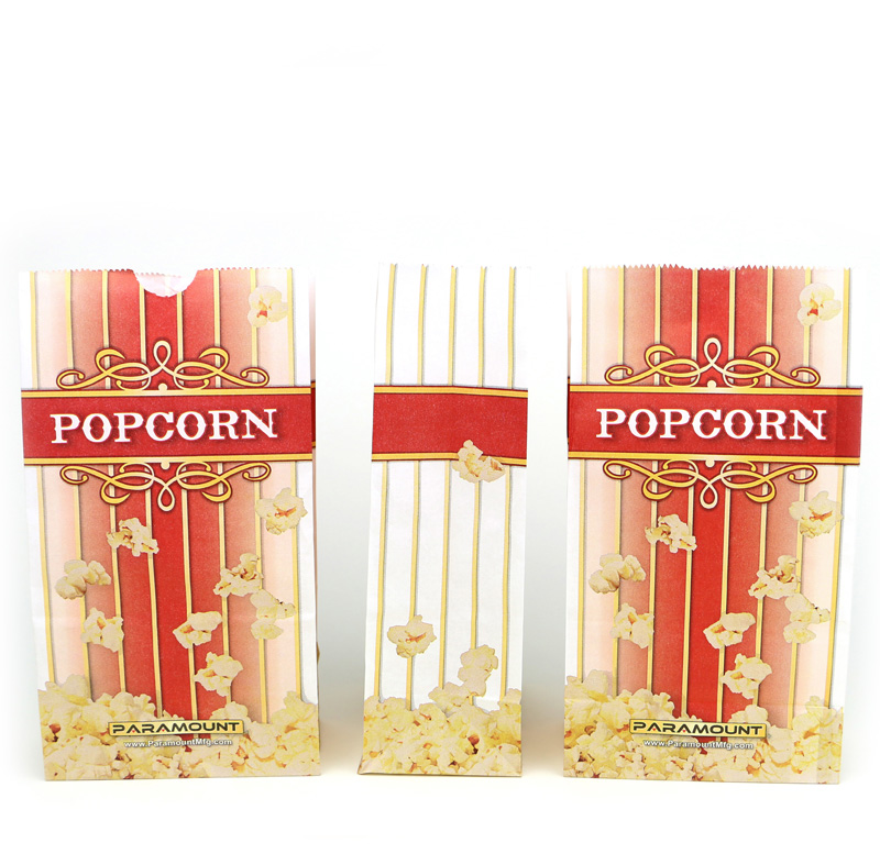 100 Popcorn Serving Bags, 'Small' Standalone Flat Bottom Paper Bag